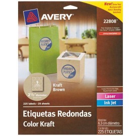 ETIQUETAS REDONDAS COLOR KRAFT AVERY 22808 DE 6.3 CM DIAMETRO 1 PAQUETE - Envío Gratuito