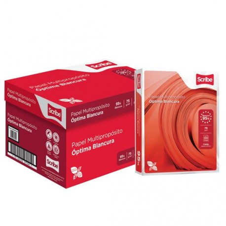 CAJA DE PAPEL BOND BLANCO CARTA SCRIBE ROJO GRAMAJE 75 GRS BLANCURA 95 PORCIENTO 8.5 X 11 PULGADAS 10 PAQUETES CON 500 HOJAS - E