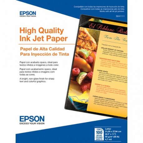 PAPEL CALIDAD ALTA BLANCO CARTA EPSON GRAMAJE BLANCURA 8.5 X 11 PULGADAS 1 PAQUETE CON 100 HOJAS - Envío Gratuito