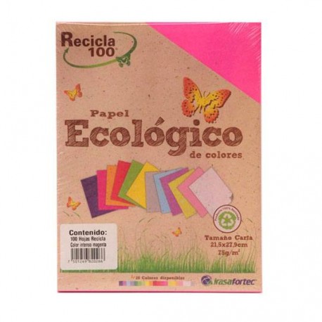 PAPEL RECICLADO RECICLADO RECICLA 100 TAMAÑO CARTA COLOR MAGENTA 100 HOJAS - Envío Gratuito