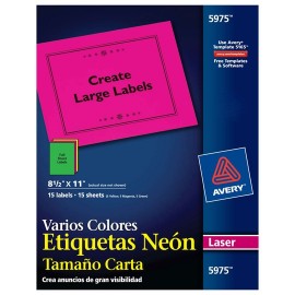 ETIQUETAS TAMAÑO CARTA COLOR NEON (VARIOS) AVERY 5975 DE 21.6 X 27.9 CM 1 PAQUETE - Envío Gratuito