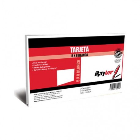 TARJETA DE TRABAJO RAYTER 20.3 X 12.3 CM COLOR BLANCA 1 PAQUETE CON 100 PIEZAS - Envío Gratuito