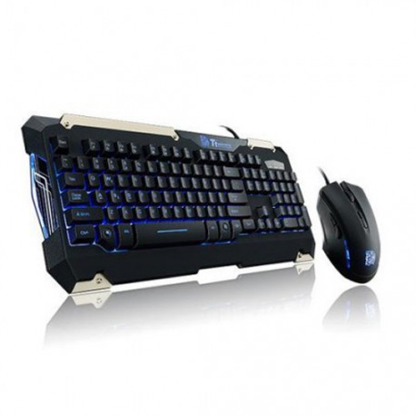KIT TECLADO Y MOUSE GAMER THERMALTAKE TT ESPORTS COMMANDER CONEXION ALAMBRICO COLOR NEGRO Y AZUL - Envío Gratuito