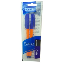 BOLIGRAFO AZOR PIN POINT COLOR AZUL DE PUNTO FINO 0.7 MM TIPO DE BARRIL REDONDO BLISTER CON 2 PZ - Envío Gratuito