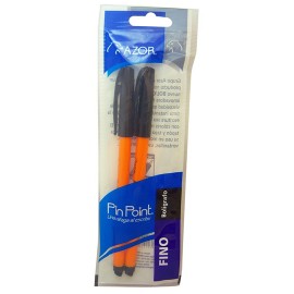 BOLIGRAFO AZOR PIN POINT COLOR NEGRO DE PUNTO FINO 0.7 MM TIPO DE BARRIL REDONDO BLISTER CON 2 PZ - Envío Gratuito