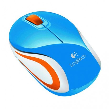 MOUSE MINI INALAMBRICO LOGITECH M187 CONEXION USB COLOR AZUL Y NARANJA - Envío Gratuito