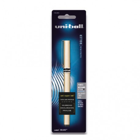 ROLLER UNI-BALL ROLLER VISION DELUXE DE TINTA AZUL COLOR BARRIL DORADO PUNTO FINO MEDIDA 0.7 MM 1 PIEZA - Envío Gratuito