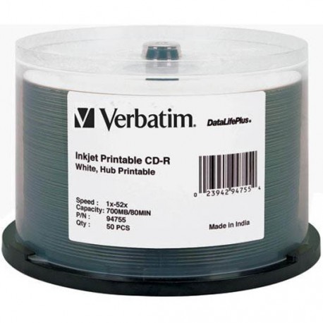 CD IMPRIMIBLE CD-R VERBATIM 94755 CAPACIDAD 700 MB VELOCIDAD 52X CAMPANA DE 50 PIEZAS - Envío Gratuito
