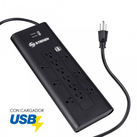 MULTICONTACTO 12 SALIDAS CON DOBLE CARGADOR USB STEREN 905-420 - Envío Gratuito