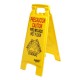 LETRERO DE PLASTICO SABLON LEMA PRECAUCION PISO MOJADO COLOR AMARILLO