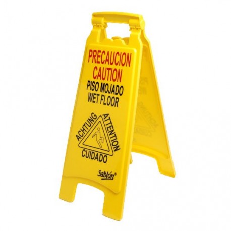 LETRERO DE PLASTICO SABLON LEMA PRECAUCION PISO MOJADO COLOR AMARILLO - Envío Gratuito