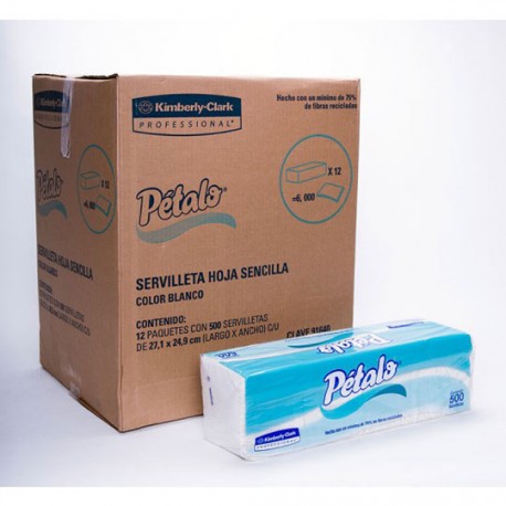 SERVILLETA TRADICIONAL PETALO 91640 DE 500 HOJAS DOBLES 12 PAQUETES - Envío Gratuito