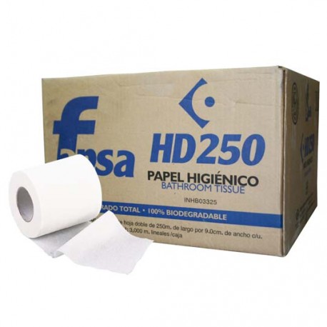 PAPEL HIGIENICO BOBINA FAPSA 3325 JR HOJA DOBLE DE 250 M X 9 CM 12 PZAS - Envío Gratuito