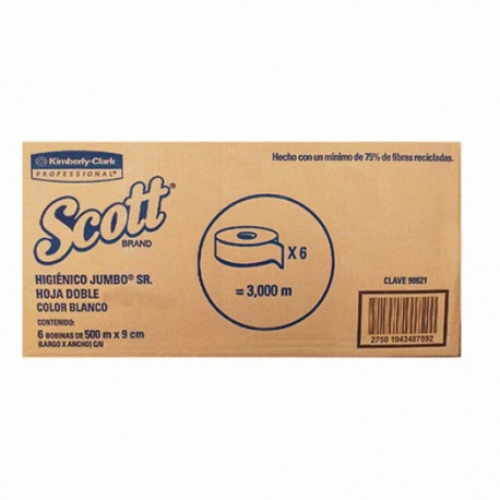 PAPEL HIGIENICO BOBINA SCOTT 90621 SR HOJA DOBLE DE 500 M X 9.5 CM 6 PZAS - Envío Gratuito