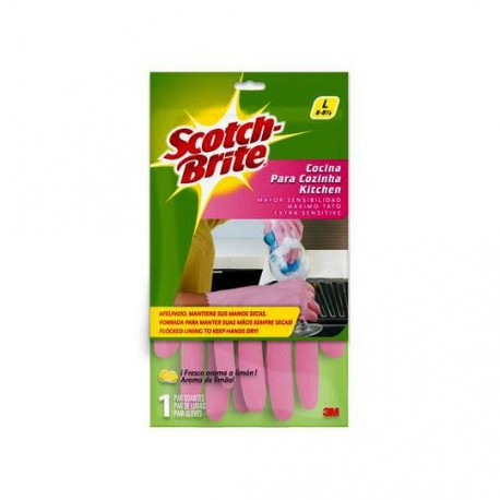 GUANTES DE DE HULE AFELPADO SCOTCH-BRITE DEL NUMERO 8 USO DOMESTICO COLOR ROSA 1 PZA - Envío Gratuito