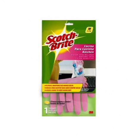 GUANTES DE LATEX SCOTCH-BRITE DEL NUMERO 7 - 7 1/2 USO DOMÉSTICO COLOR ROSA 1 PZA - Envío Gratuito