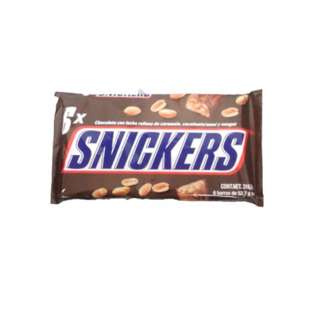 PAQUETE CHOCOLATE SNICKERS 6 PZAS DE 52.7 - Envío Gratuito