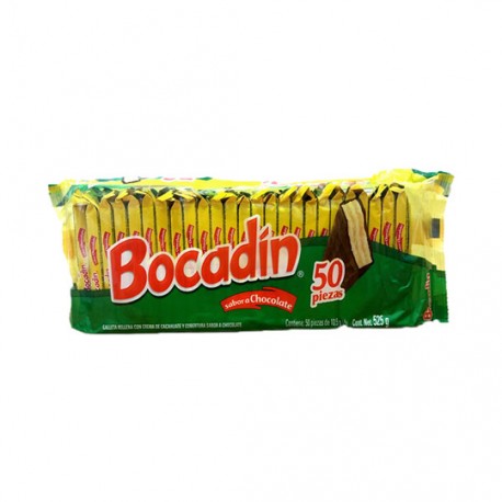 PAQUETE CHOCOLATE CON GALLETA BOCADIN 50 PZAS DE 10GR C/U - Envío Gratuito