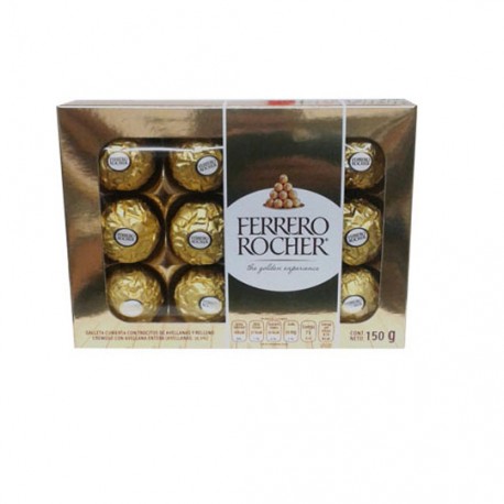 CAJA CHOCOLATE FERRERO ROCHER CON AVELLANA 12 PZAS 150GR - Envío Gratuito