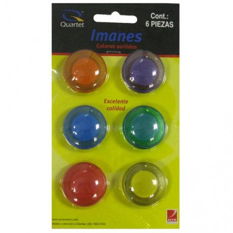 PIN MAGNETICO DE PLASTICO E IMAN QUARTET COLORES SURTIDOS SOLIDOS 1 BLISTER CON 6 PIEZAS - Envío Gratuito