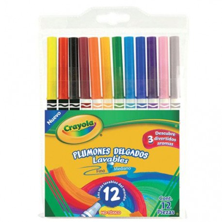 PLUMON SURTIDO CRAYOLA PLUMON DELGADO LAVABLE TIPO DE PUNTA FINA 12 PIEZAS - Envío Gratuito